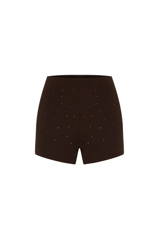 Stop Staring Crystal Shorts Brown