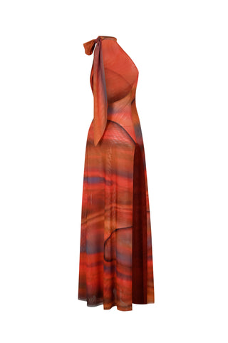 Khela flower print halter neck tulle dress with deep slit