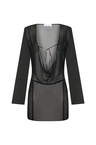khela chiffon black mini pareo dress
