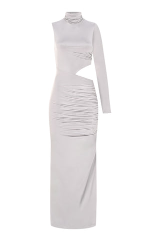 Khela Light gray one-sleeve high neck cutout design maxi dress