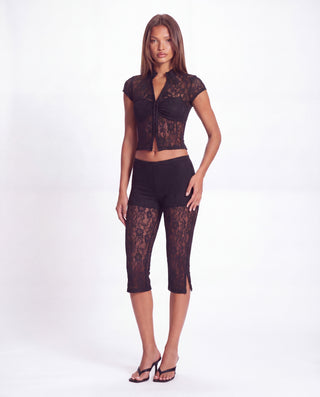 BAD DECISION SHORT SLEEVE TOP IN LACE