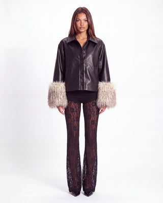 Khela Heartless Jacket faux leather women's jacket with oversized faux fur cuffs
