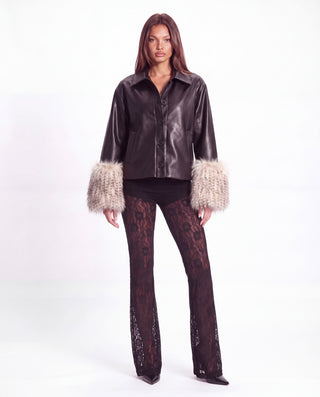 Khela Heartless Jacket faux leather women's jacket with oversized faux fur cuffs