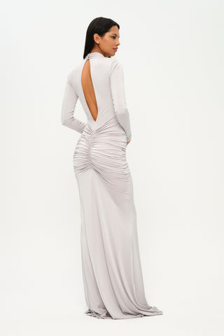 Khela Light gray crossover halter neckline with shoulder cutouts maxi dress