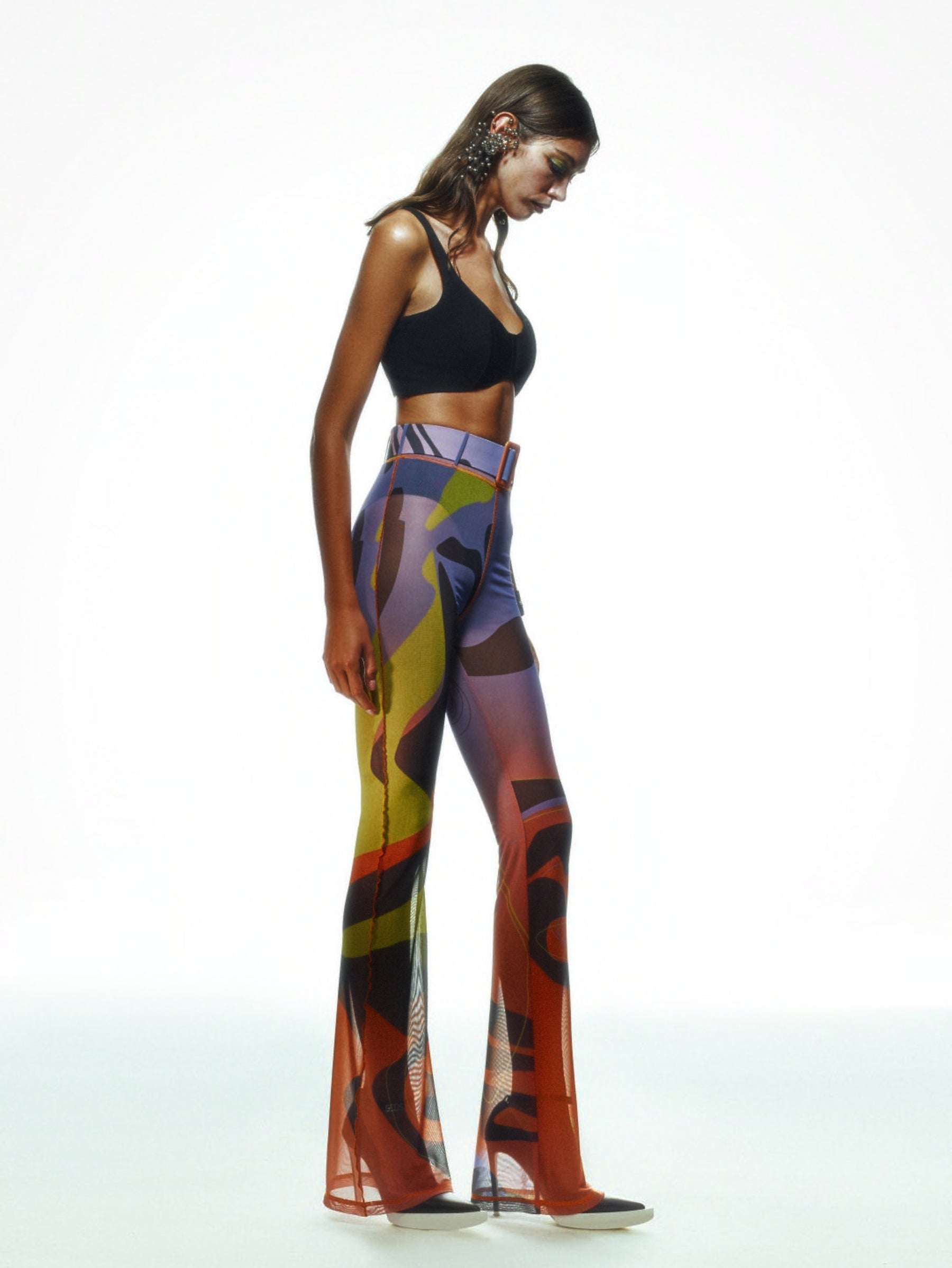 Tainted Flower Mesh Pants in Orange