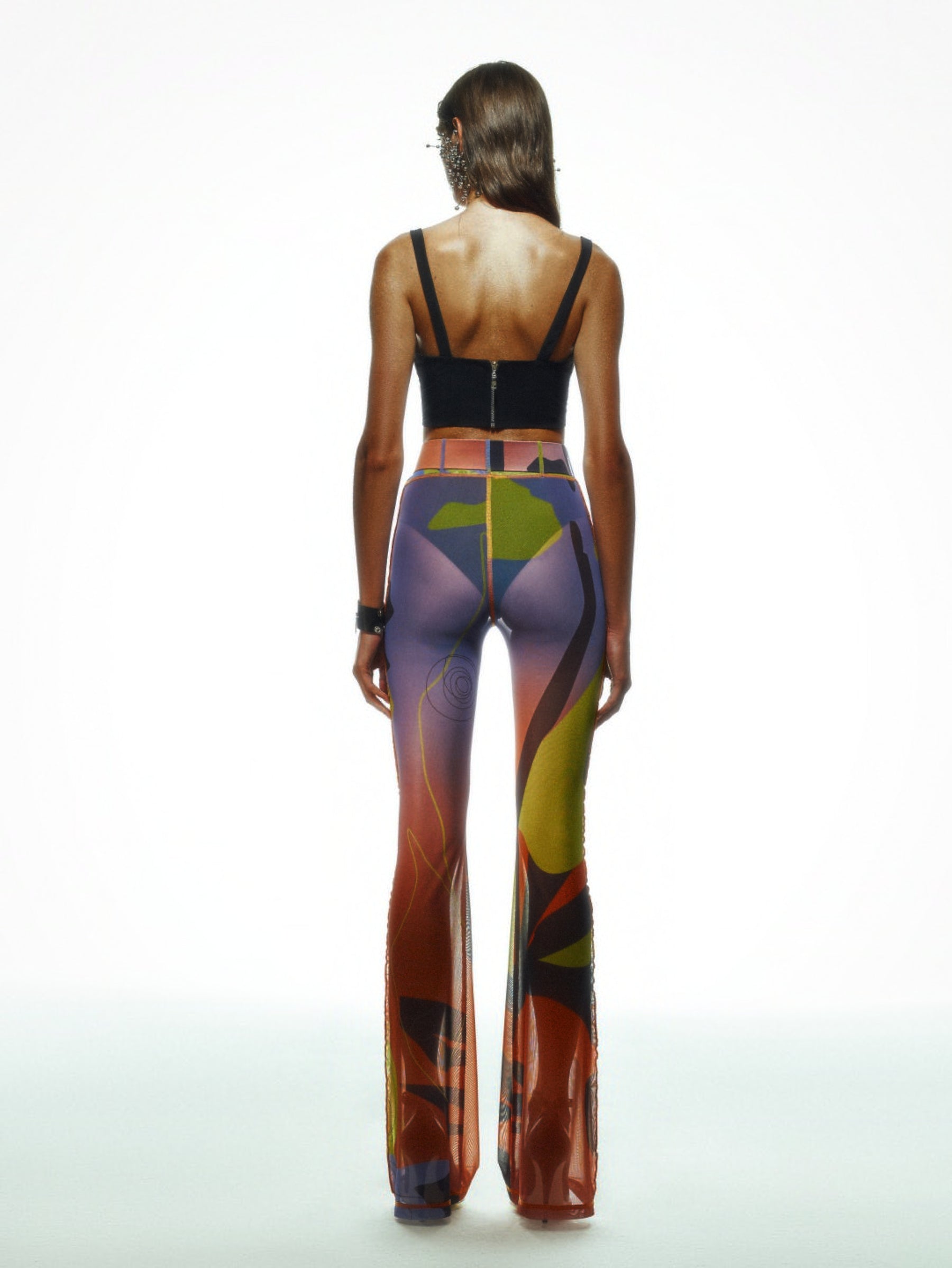 Tainted Flower Mesh Pants in Orange