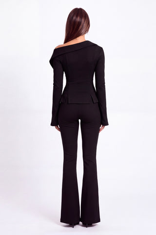 Khela Love Bites Top women's asymmetric top with a wide draped neckline, button details and long flared sleeves