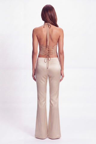 Khela High Maintenance Top women's halter top with crystal bead embellishments, layered design and open back