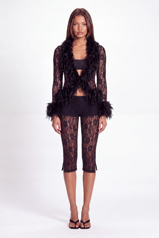 Khela Primadonna Cardigan women's sheer lace cardigan with faux fur trim and long sleeves
