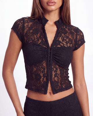 BAD DECISION SHORT SLEEVE TOP IN LACE