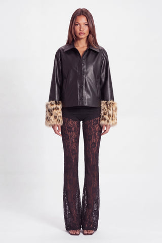 Khela Heartless Jacket faux leather women's jacket with oversized leopard-print faux fur cuffs