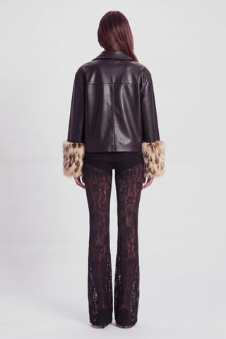 Khela Heartless Jacket faux leather women's jacket with oversized leopard-print faux fur cuffs