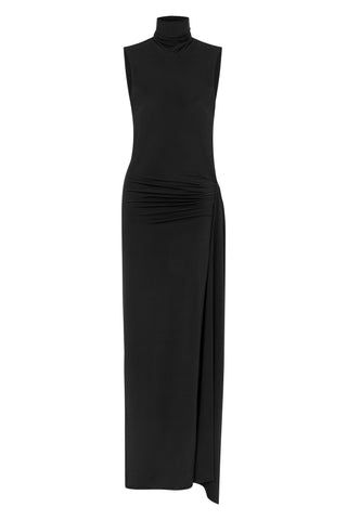 Khela Black high neckline with sleeveless cut draped detailed maxi dress
