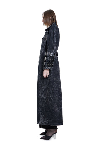 Voidwalker Trench Coat in Black Acid Wash